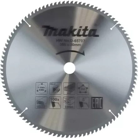 Диск пильный универсальный для алюминия/дерева/пластика Makita D-65707, 355x30x3/2.2 мм; 100 зубьев купить в Когалыме