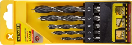 Набор сверл спиральных по дереву "M-type", 5шт(d=4-10мм), М-образная заточка, сталь HCS, STAYER Professional 2942-H5 2942-H5_z01 купить в Когалыме