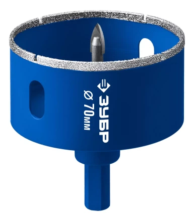 ЗУБР АГК d 70 мм (центр. сверло, трехгр. хвост, Р60), Алмазная коронка, Профессионал (29850-70) купить в Когалыме
