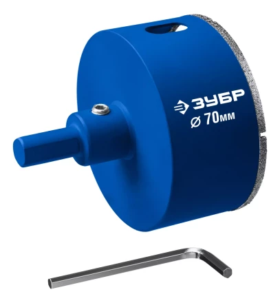 ЗУБР АГК d 70 мм (центр. сверло, трехгр. хвост, Р60), Алмазная коронка, Профессионал (29850-70) купить в Когалыме