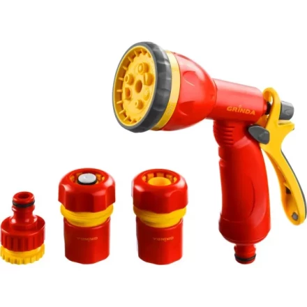 Набор GRINDA поливочный: Распылитель пистолетный 8 позиционный, соединитель 3/4", соединитель 3/4" с автостопом, адаптер внешний 1/2"-3/4" 8-427384_z02 купить в Когалыме