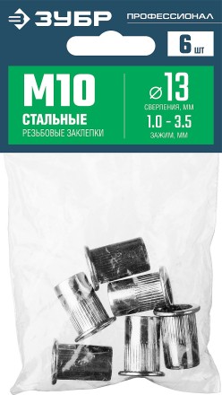 ЗУБР М10, станд. бортик, 6 шт, стальные резьбовые заклепки с насечками, Профессионал (31318-10) купить в Когалыме