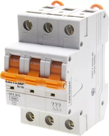 Выключатель автоматический СВЕТОЗАР 3-полюсный, 10 A, "C", откл. сп. 10 кА, 400 В SV-49073-10-C купить в Когалыме