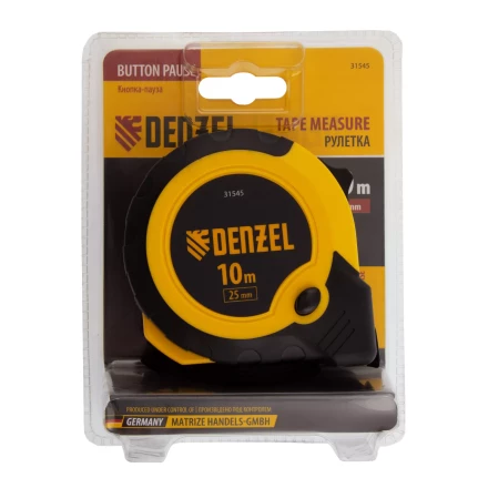 Рулетка Denzel 10м х 25мм, двухкомп. корпус, кнопка-пауза 31545 купить в Когалыме