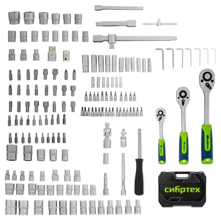 Набор инструментов Сибртех 14171, 1/2", 3/8", 1/4", пластиковый кейс 172 предм. купить в Когалыме