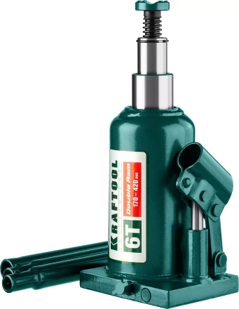 Домкрат гидравлический бутылочный "Double Ram", сварной, телескопический, 6т, 170-420мм, KRAFTOOL 43463-6 43463-6 купить в Когалыме