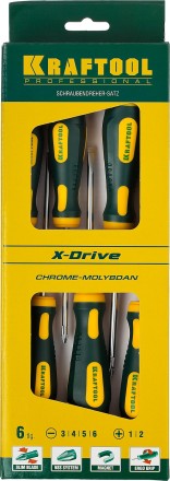 Набор отверток X-Drive, KRAFTOOL 250081-H6, Cr-Mo-V сталь, 6шт 250081-H6 купить в Когалыме