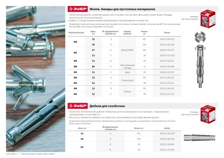ЗУБР МОЛЛИ, М8 х 80 х 13 мм, 35 шт, анкер для пустотелых конструкций (302472-08-080) купить в Когалыме