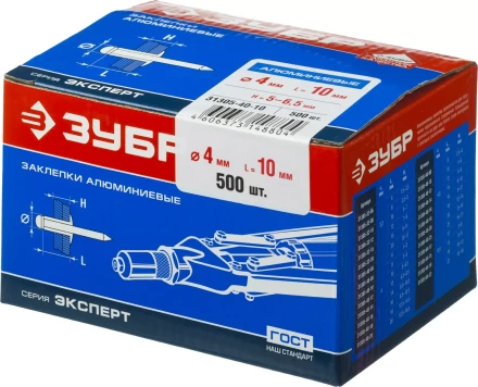 Заклепки ЗУБР алюминиевые, 4,0x10мм, 500шт 31305-40-10 купить в Когалыме