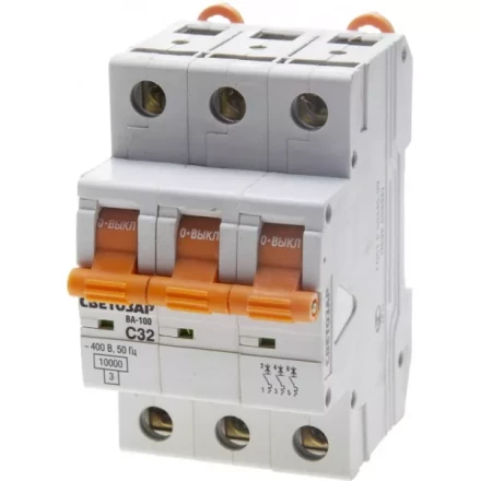 Выключатель автоматический СВЕТОЗАР 3-полюсный, 32 A, "C", откл. сп. 10 кА, 400 В SV-49073-32-C купить в Когалыме