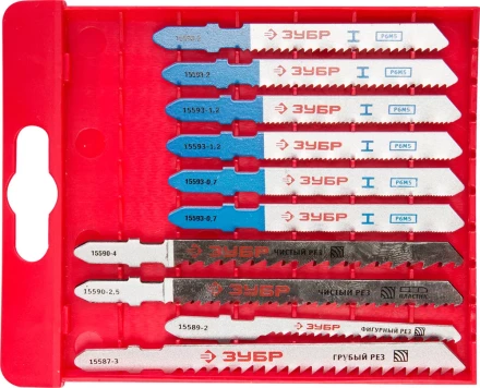 Набор ЗУБР "ЭКСПЕРТ" Полотна для эл/лобзика, по дер. и мет., EU-хвост., пласт.бокс, 10шт 15586-H10 купить в Когалыме