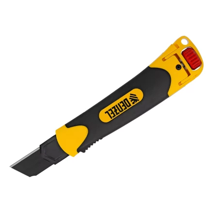 Нож, 25 мм, сменное лезвие, SK4, корпус из ABS + TPR, торцевой зажим Denzel 78908 купить в Когалыме