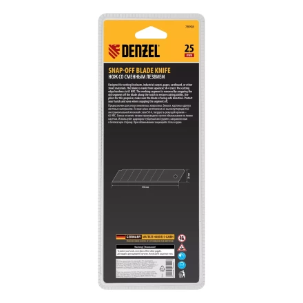 Нож, 25 мм, сменное лезвие, SK4, корпус из ABS + TPR, торцевой зажим Denzel 78908 купить в Когалыме