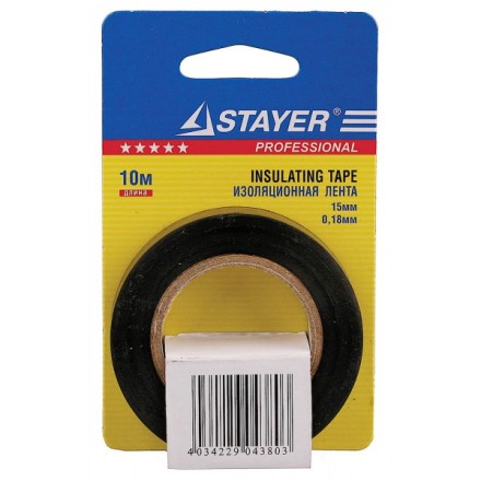 Изолента, STAYER Profi 12292-D-15-10, ПВХ, на карточке, 15мм х 10м х 0,18мм, черная 12292-D-15-10 купить в Когалыме