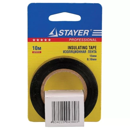 Изолента, STAYER Profi 12292-D-15-10, ПВХ, на карточке, 15мм х 10м х 0,18мм, черная 12292-D-15-10 купить в Когалыме