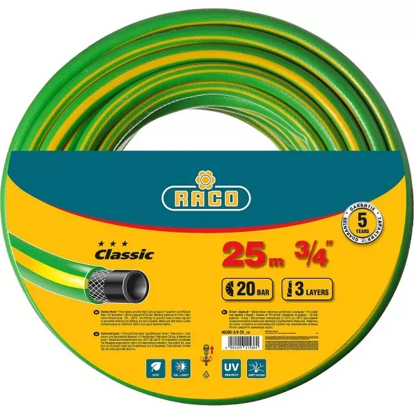 Шланг RACO CLASSIC поливочный, 20атм., армированный, 3-х слойный, 3/4"х25м 40306-3/4-25_z01 купить в Когалыме