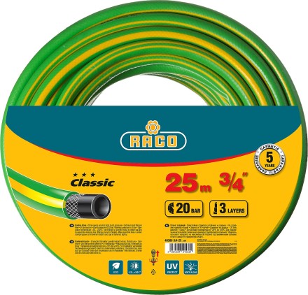 Шланг RACO CLASSIC поливочный, 20атм., армированный, 3-х слойный, 3/4&quot;х25м 40306-3/4-25_z01 купить в Когалыме