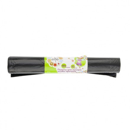 Пакеты для мусора 120 л 10 шт пвд прочные черные длинный ролик Elfe 92726 купить в Когалыме