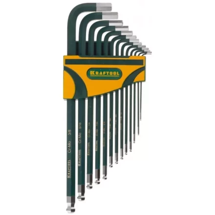 Набор ключей имбусовых KRAFTOOL"INDUSTRIE" длинные,дюймовые,Cr-Mo сталь(S2),Cr покрытие с противоскол напыл,SAE HEX0.05-3/8,13шт 27444-H13 купить в Когалыме
