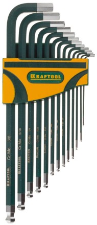 Набор ключей имбусовых KRAFTOOL&quot;INDUSTRIE&quot; длинные,дюймовые,Cr-Mo сталь(S2),Cr покрытие с противоскол напыл,SAE HEX0.05-3/8,13шт 27444-H13 купить в Когалыме