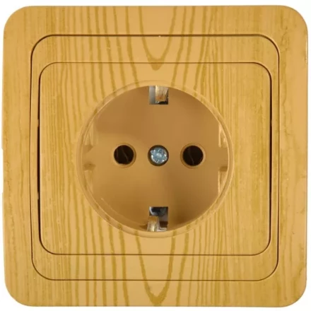 Розетка СВЕТОЗАР "ГАММА" с заземлением, одинарная, цвет ольха, 16А/~250В SV-54105-A купить в Когалыме