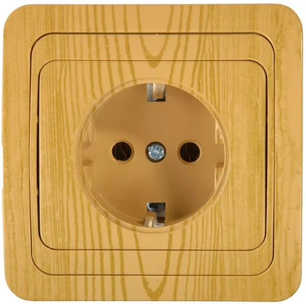 Розетка СВЕТОЗАР "ГАММА" с заземлением, одинарная, цвет ольха, 16А/~250В SV-54105-A купить в Когалыме
