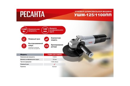 Углошлифовальная машина Ресанта УШМ-125/1100 ПП 75/12/15 купить в Когалыме