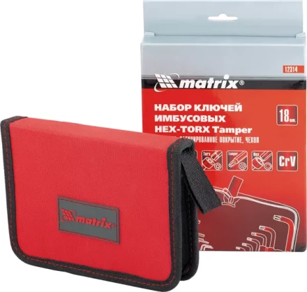 Набор ключей шестигранных имбусовых HEX-TORX  18 шт: HEX 1.5–10 мм T10-T50 CrV короткие сатин MATRIX 12314 купить в Когалыме