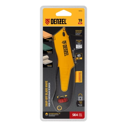 Нож Denzel, 19мм, сменное трапециевидное  лезвие, SK4, алюминиевый корпус, торцевой зажим купить в Когалыме