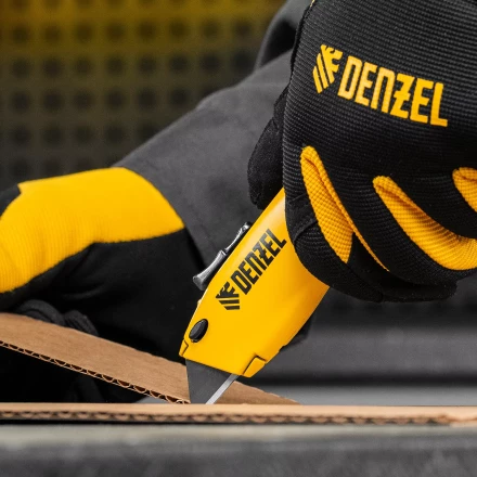 Нож Denzel, 19мм, сменное трапециевидное  лезвие, SK4, алюминиевый корпус, торцевой зажим купить в Когалыме