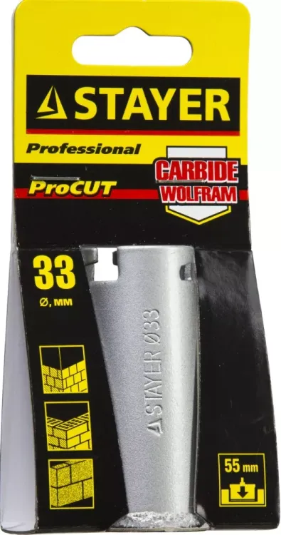 Коронка STAYER "PROFESSIONAL" кольцевая с карбидно-вольфрамовой крошкой, d=33мм 33345-33 купить в Когалыме