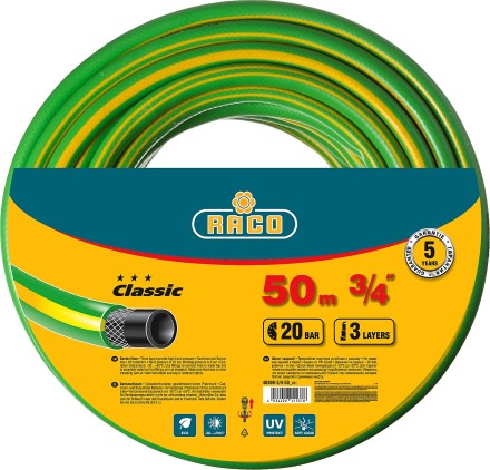 Шланг RACO CLASSIC поливочный, 20атм., армированный, 3-х слойный, 3/4&quot;х50м 40306-3/4-50_z01 купить в Когалыме