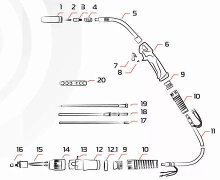 Горелка MIG 36 AIR COOL 340A (60%) EURO 5m MA7445 Ref. Aurora купить в Когалыме