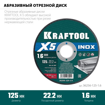 Круги отрезные абразивные, по нержавеющей стали 36256-125-1.6 купить в Когалыме