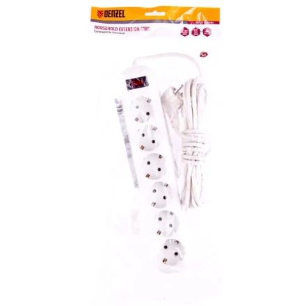 Удлинитель бытовой с заземлением и выключателем 5 м 6 розеток 10 A серия УХз10 Denzel 95982 купить в Когалыме