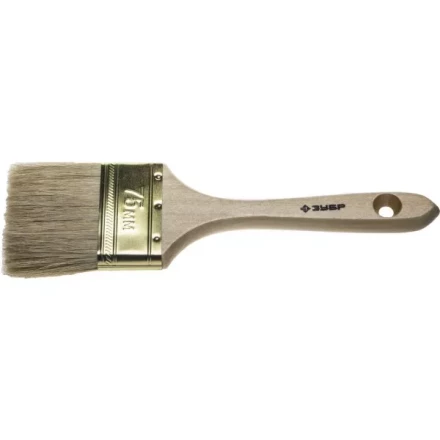 Кисть плоская  ЗУБР "УНИВЕРСАЛ-ЭКСПЕРТ", натуральная щетина, деревянная ручка, 75мм 4-01005-075 купить в Когалыме
