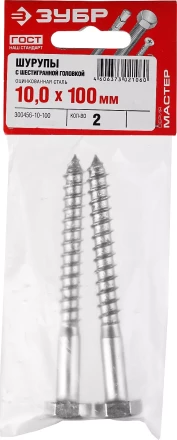 Шурупы ЗУБР "МАСТЕР" с шестигранной головкой, оцинкованные, 10x100мм, 2шт 300456-10-100 купить в Когалыме