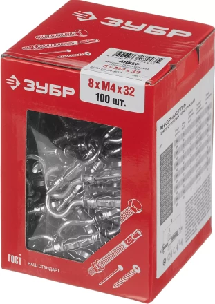 ЗУБР МОЛЛИ, М4 х 32 х 8 мм, 100 шт, анкер с полукольцом для пустотелых конструкций (302512-04-032) купить в Когалыме