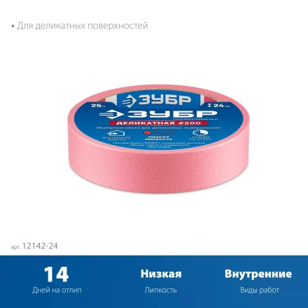 ЗУБР №200 24 мм х 25 м, для деликатных и недавно окрашенных поверхностей, малярная лента, Профессионал (12142-24) купить в Когалыме