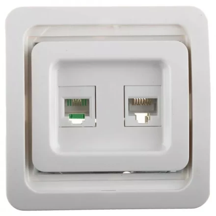 Розетка СВЕТОЗАР "ГАММА" комбинированная, телефонная + компьютерная, цвет белый SV-54119-W купить в Когалыме