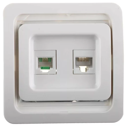 Розетка СВЕТОЗАР "ГАММА" комбинированная, телефонная + компьютерная, цвет белый SV-54119-W купить в Когалыме