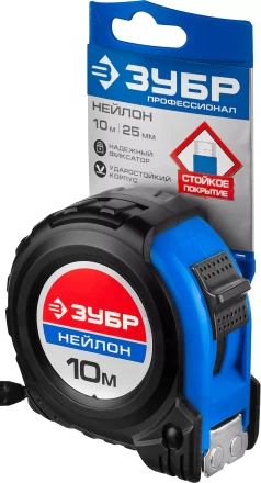 Рулетка ЗУБР "НЕЙЛОН", нейлоновое покрытие, упрочненное полотно, ударопрочный обрезиненный корпус, 10м/25мм 34056-10-25_z01 купить в Когалыме