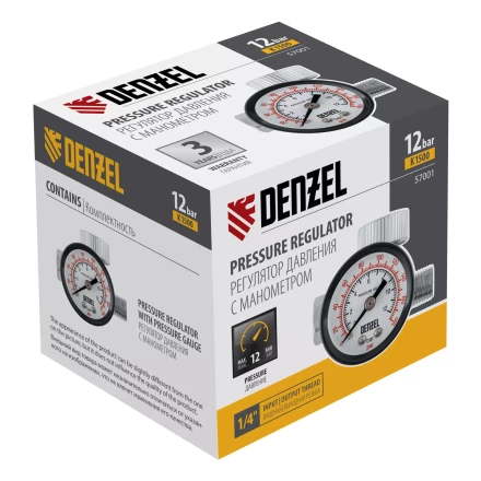 Регулятор давления с манометром для краскораспылителя Denzel K1500, 12 бар, 1/4", 57001 купить в Когалыме