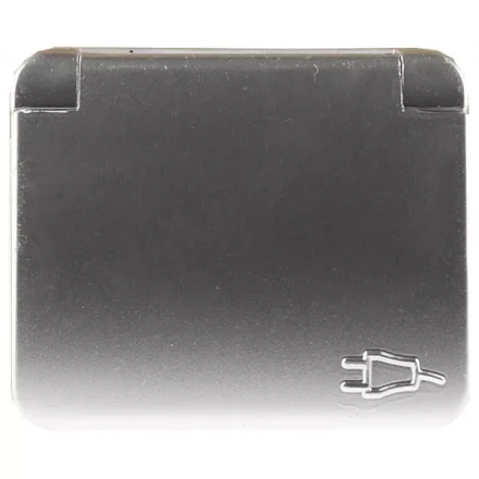 Розетка СВЕТОЗАР "ГАММА" с заземлением, одинарная с крышкой, без вставки и рамки, цвет светло-серый металлик, 16А/~250В SV-54110-SM купить в Когалыме