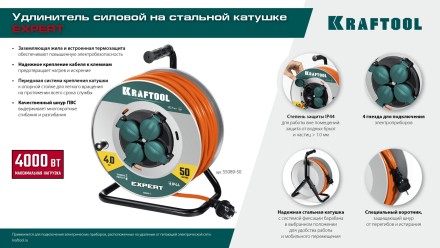 Силовые удлинители на стальной катушке  P-325, провод ПВС 3х2.5 мм2 55089-30 купить в Когалыме