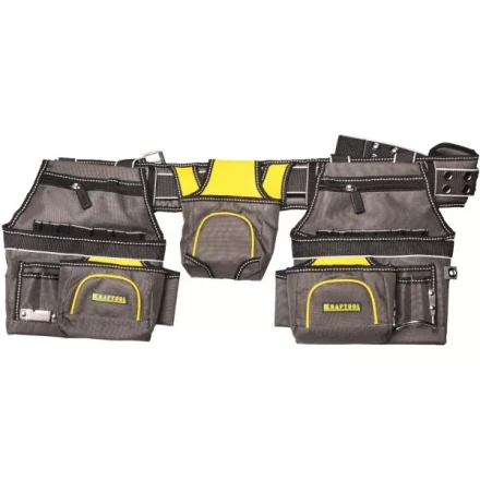 Пояс монтажника KRAFTOOL "INDUSTRIE", 2 подвесных подсумка, 20 карманов, 2 петли для крепления молотка и рулетки 38742 купить в Когалыме