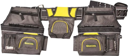 Пояс монтажника KRAFTOOL "INDUSTRIE", 2 подвесных подсумка, 20 карманов, 2 петли для крепления молотка и рулетки 38742 купить в Когалыме
