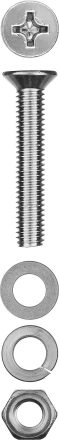 Винт (DIN965) в комплекте с гайкой (DIN934), шайбой (DIN125), шайбой пруж. (DIN127), M6 x 40 мм, 8 шт, ЗУБР 303456-06-040 купить в Когалыме