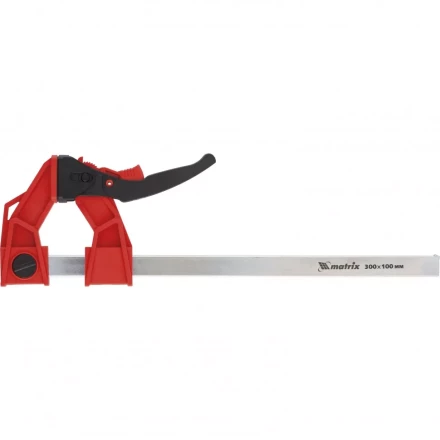 Струбцина реечная быстрозажимная усиленная пластиковый корпус рычажно-храповой механизм 300 х 100 х 456 мм штанга 5 х 22 мм Matrix 20728 купить в Когалыме