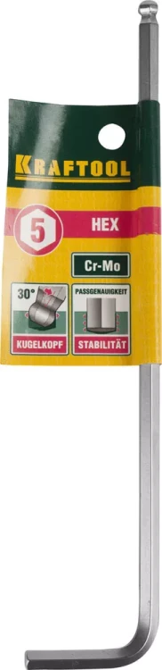 Ключ KRAFTOOL "INDUSTRIE" имбусовый, длинный c шариком, Cr-Mo, хромосатинированное покрытие, HEX 5 27437-5 купить в Когалыме